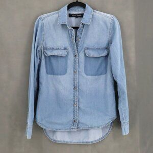 Ashley Mason Denim Button-Up Shirt Womens‎ Medium Light Wash Distressed Boho Y2K